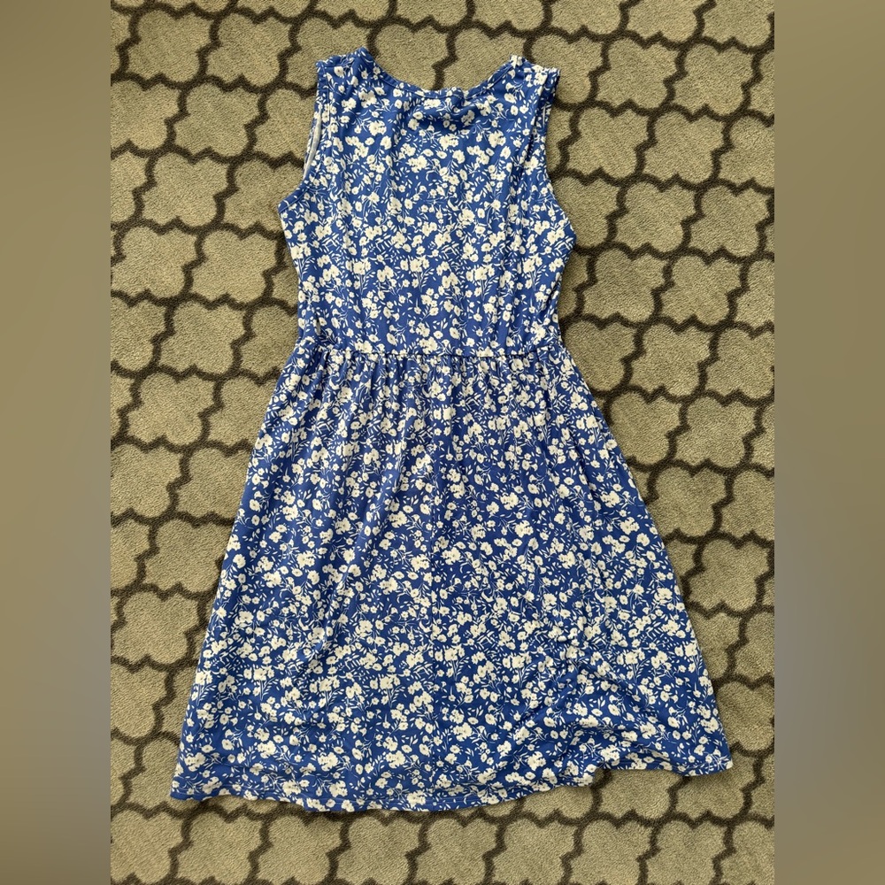 Blue Floral Button-Front Sleeveless Dress - Picture 7 of 7